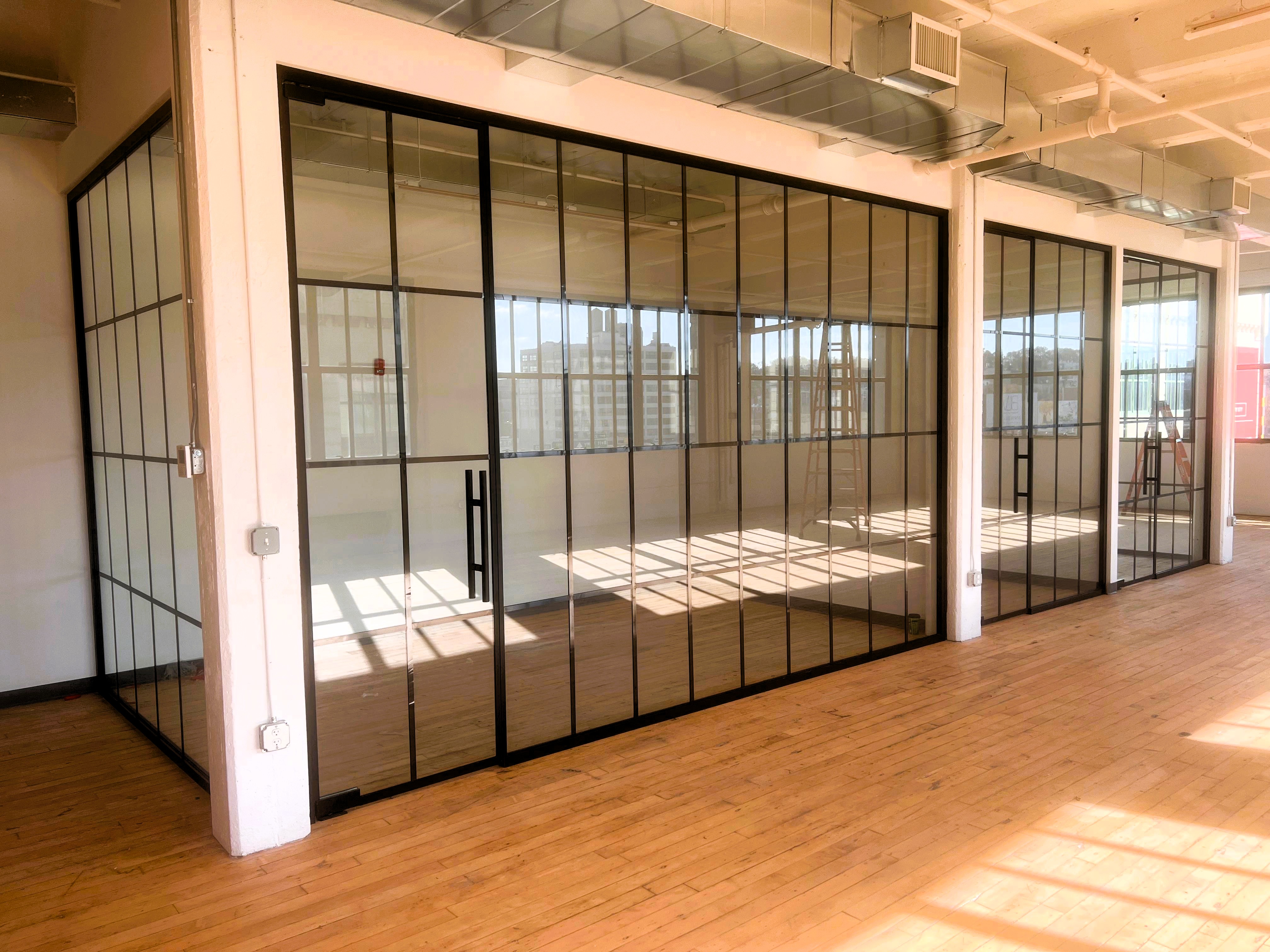Black Grid Glass Partitions & Sliding Doors