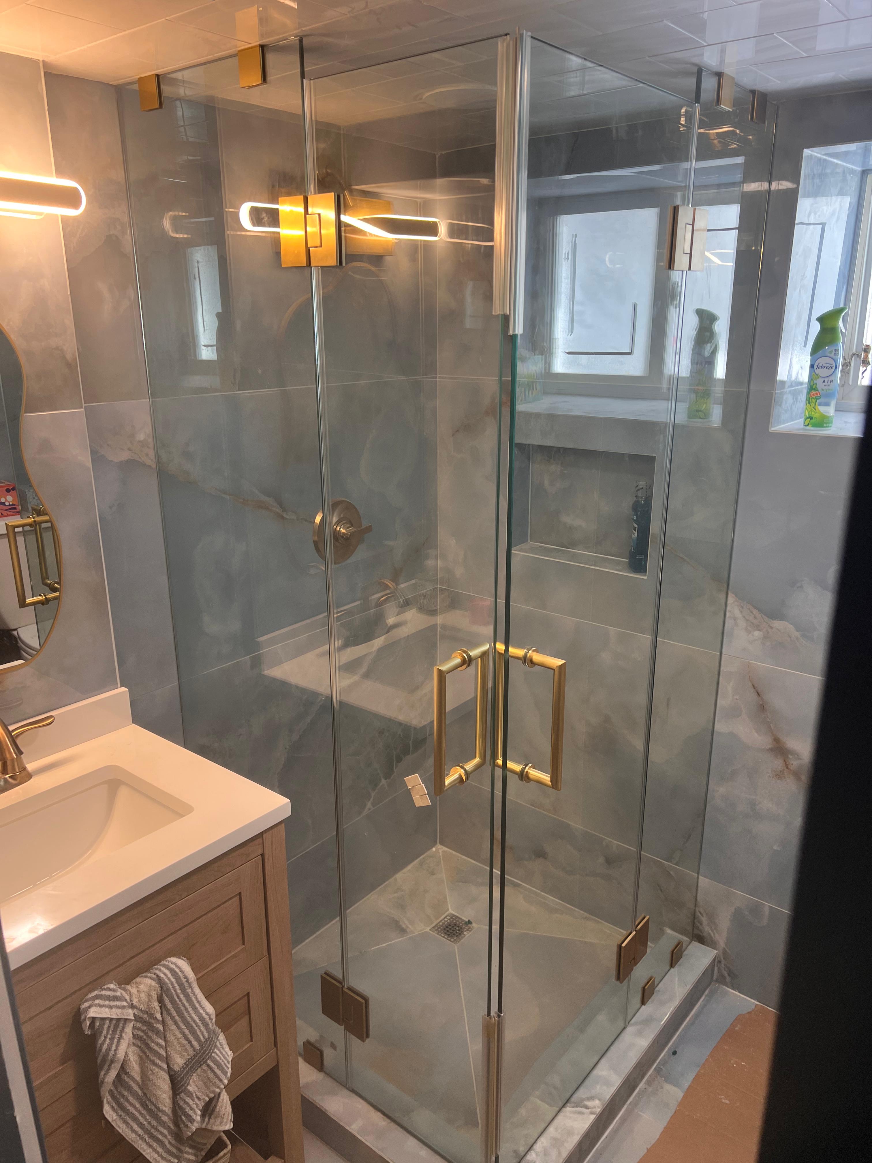 Frameless Inline Glass Shower Enclosure with Matte Black Hardware